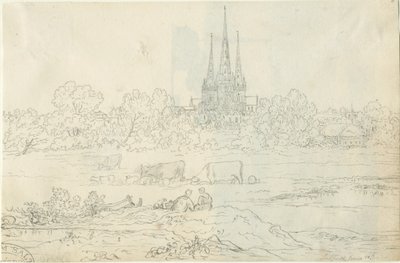 Catedral de Lichfield - Vista Este: dibujo a pluma y tinta, 20 Jun [c 1820] de Henry Curzon Allport