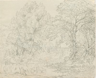 Tamworth - Vista rural: dibujo a pluma y tinta, nd [1788-1855] de Henry Curzon Allport