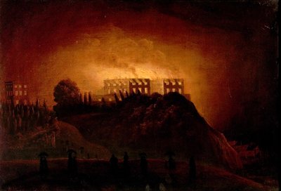Castillo de Nottingham en llamas, 10 de octubre de 1831, mediados del siglo XIX de Henry Dawson