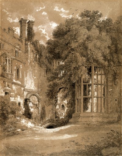 Castillo de Kenilworth (tiza negra con aguada gris realzada con blanco sobre papel marrón) de Henry Edridge