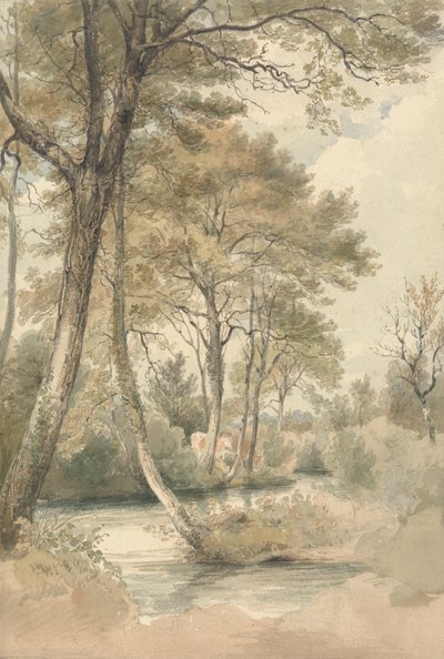 Arroyo con árboles y ganado cerca de Bromley Hill, Kent de Henry Edridge