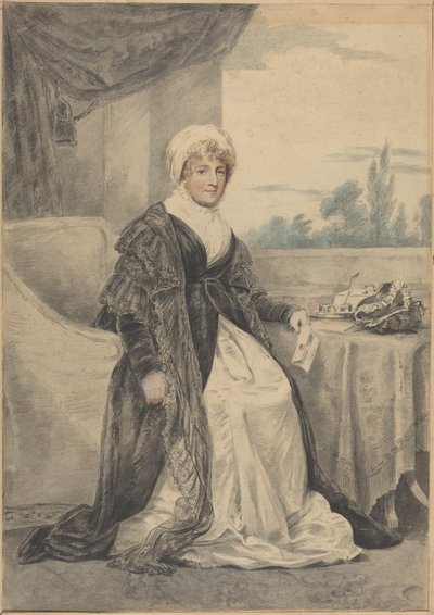 Mujer sentada a una mesa, sosteniendo una carta de Henry Edridge