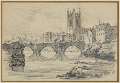 La Iglesia Vieja y el Puente de Salford (de un grabado antiguo) de Henry Edward Tidmarsh