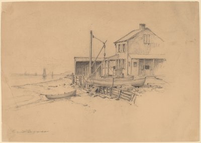 Barcos de pesca y choza de Henry Farrer