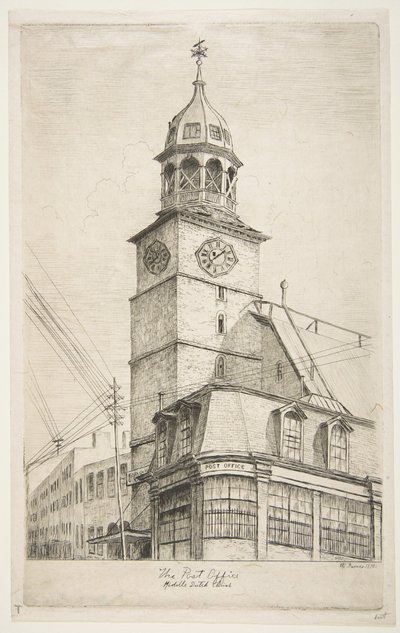 La oficina de correos, Iglesia holandesa media de Escenas del viejo Nueva York, 1870 de Henry Farrer