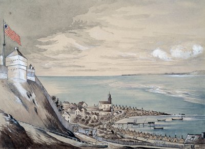 Fuerte y pueblo de Mackinaw, con el campamento indio, septiembre de 1842 de Henry Francis Ainslie