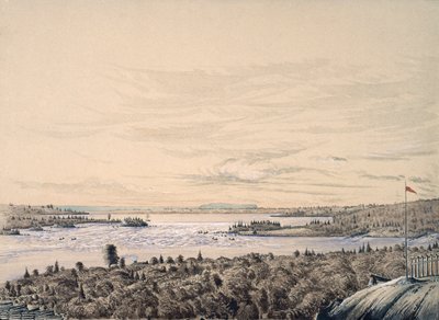Sault de Ste. Marie entre los lagos Huron y Superior, 1842 de Henry Francis Ainslie