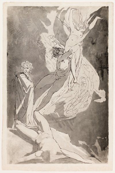 Dante se desmaya ante las almas ascendentes de Paolo y Francesca, con Virgilio a su lado de Johann Heinrich Füssli