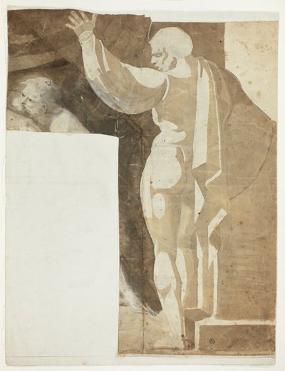 Figura masculina con el brazo izquierdo levantado vista desde atrás, y fragmento de anciano de Johann Heinrich Füssli