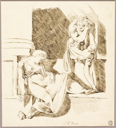 Trovador sentado mirando a una mujer dormida en el borde de Johann Heinrich Füssli