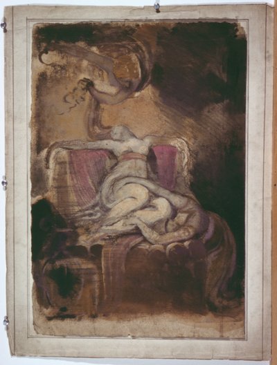 Boceto para "Dido en la pira funeraria" (anverso); boceto erótico de hombre y mujer (reverso) de Henry Fuseli
