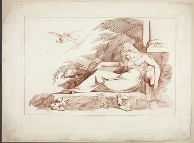 Mujer durmiendo con un cupido de Johann Heinrich Füssli