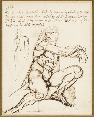 Estudio de Ignudo en la Capilla Sixtina, Roma (recto); Paráfrasis del Ignudo sentado a la derecha del Profeta Jeremías en la Capilla, Roma (verso) de Johann Heinrich Füssli