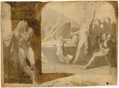 El duque de Gloucester esperando a Lady Anne en el cortejo fúnebre de su suegro, el rey Enrique VI (recto); Desnudo masculino de pie, inclinado hacia adelante (verso) de Johann Heinrich Füssli