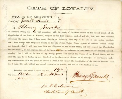Juramento de lealtad de Henry Gambs de Missouri, Condado de St. Louis de Henry Gambs