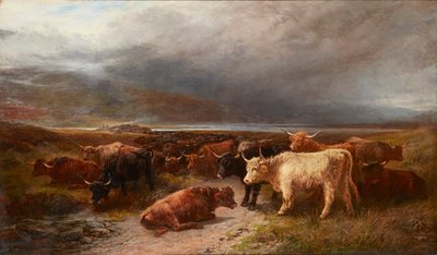 Ganado de las Tierras Altas en un Valle de Montaña de Henry Garland