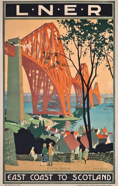 Cartel del Ferrocarril del Este de Londres y del Norte anunciando viajes a la costa este de Escocia de Henry George Gawthorn