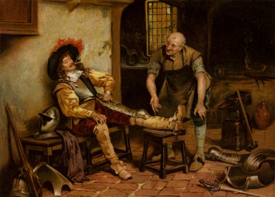 A Splendid Fit, un hombre equipado con una armadura (chromolitho) de Henry Gillard (after) Glindoni