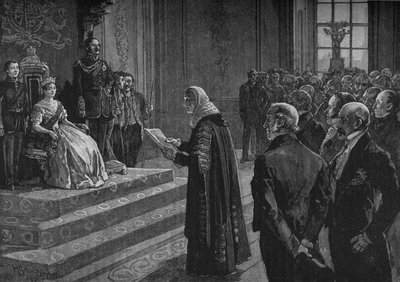 Pares y Comunes Presentando Dirección Patriótica a la Reina en la Víspera de la Guerra de Crimea, 1891 de Henry Gillard Glindoni