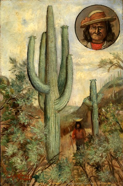 Paisaje de cactus con retrato de Geronimo, 1886-1909 de Henry H. Cross