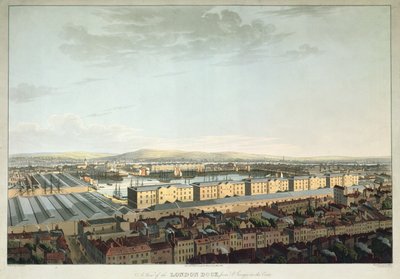 Vista del Muelle de Londres desde St. Georges-in-the-East, grabado por Daniel Havell, pub. por T. Clay, 1816 (aguafuerte) de Henry Haseler