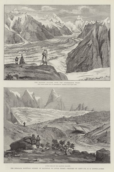 El paisaje montañoso del Himalaya de Baltistán, o el pequeño Tíbet de Henry Haversham Godwin Austen