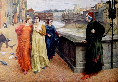 Encuentro de Dante Alighieri con su musa Beatrice Portinari en Florencia de Henry Holiday