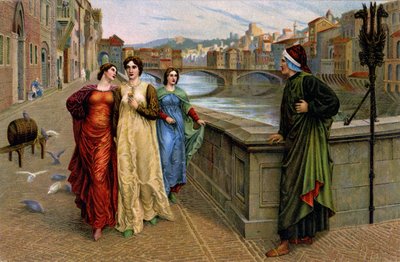 Dante Alighieri con su musa Beatrice Portinari en Florencia, hacia 1890 (grabado) de Henry Holiday