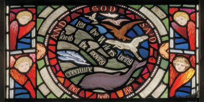 Que las aguas produzcan, detalle de la ventana Benedicite de Henry Holiday