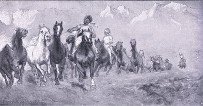 Coolies indios llevando caballos a Stellens bosch, de Después de Pretoria: La Guerra de Guerrillas publicado por Harmsworth Bros Limited, 1901 de Henry Inglis Jodrel Sheldon Williams