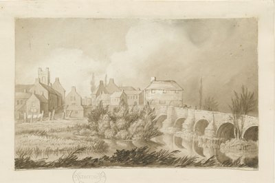 Puente y ciudad de Burton-upon-Trent: dibujo en sepia, nd [c 1840] de Henry James Noyes