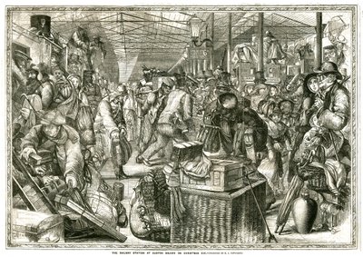 La estación de tren en Euston Square, Londres, en Nochebuena de Henry James Townsend