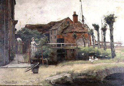 Una doncella junto a un estanque del pueblo de Henry John Yeend King