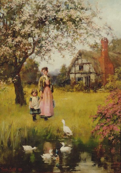 Madre e hijo viendo los patos de Henry John Yeend King