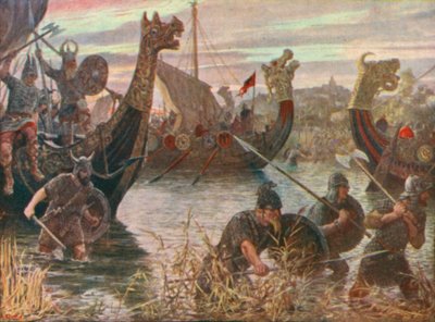 Una incursión danesa (litografía en color) de Henry Justice Ford