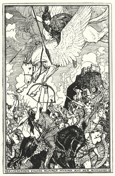 Belerofonte lucha contra Myrina y sus Amazonas de Henry Justice Ford
