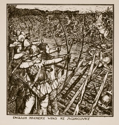 La arquería inglesa gana en Agincourt, ilustración de 