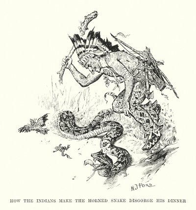 Cómo hacen los indios que la serpiente cornuda degüelle su cena (grabado) de Henry Justice Ford