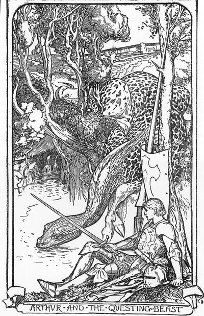 El rey Arturo y la bestia buscadora Ilustración de HJ Ford (1860-1940) de "The book of romance" 1902 Colección particular de Henry Justice Ford