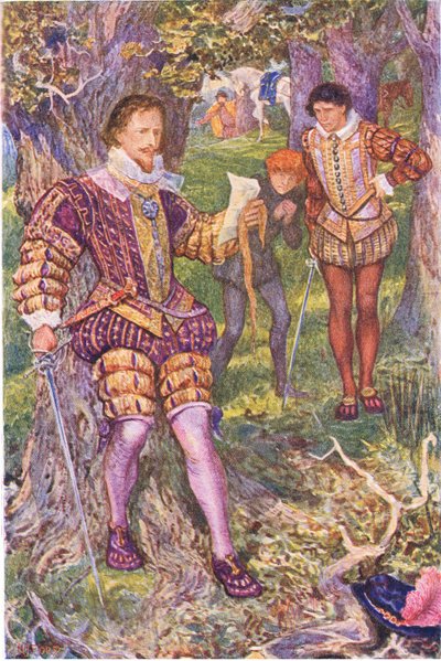 Leicester lee la carta de Amy, ilustración de Kenilworth, c.1910 de Henry Justice Ford