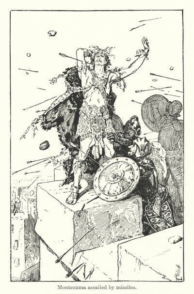 Moctezuma asaltado por misiles (grabado) de Henry Justice Ford