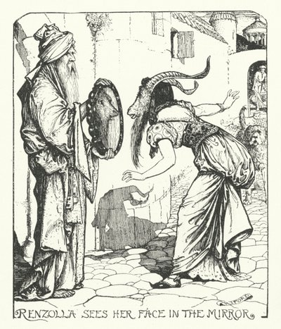 Renzolla ve su rostro en el espejo (grabado) de Henry Justice Ford