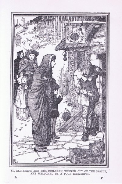 Santa Isabel y sus hijos, expulsados del castillo y acogidos por el pobre posadero de Henry Justice Ford