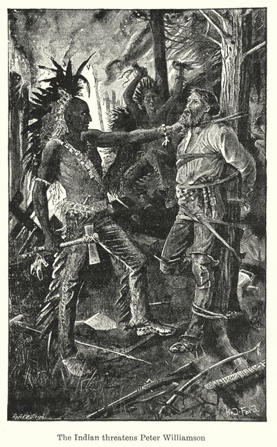 El indio amenaza a Peter Williamson (litografía) de Henry Justice Ford