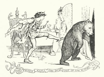 El príncipe patea al oso fuera de la habitación (grabado) de Henry Justice Ford