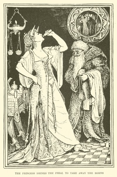 La Princesa Bebe el Frasco para Quitar los Cuernos (grabado) de Henry Justice Ford