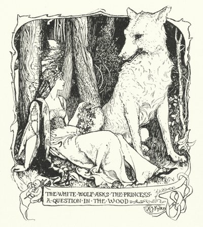 El lobo blanco hace una pregunta a la princesa en el bosque de Henry Justice Ford