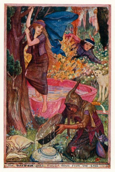 La bruja baja a Pulga del árbol (litografía en color) de Henry Justice Ford