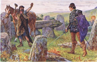 Tresilian confronta al herrero misterioso, ilustración de Kenilworth, c.1910 de Henry Justice Ford