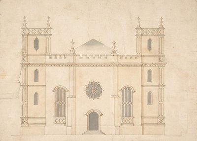 Fachada de una iglesia de estilo gótico, 1745-76 de Henry Keene.